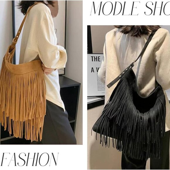 Durable Vegan Suede Fringe Purse - Versatile Hobo Bag for Every Occasion - Picture 5 of 6